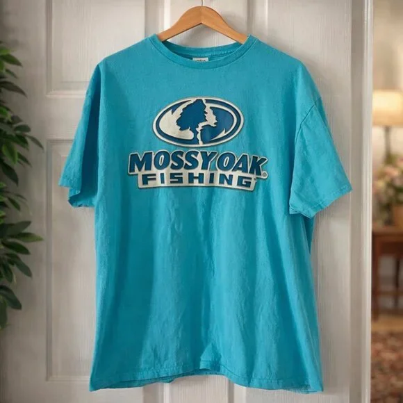 Mossy Oak Fishing Tee Turquoise Graphic Shirt Outdoors Lake Vibe XL - Picture 2 of 6